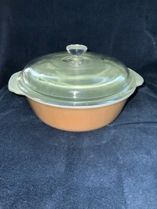Fire King Peach Luster w/Green interior Lid #447 1 1/2 Qt Anchor Hocking EUC - Picture 1 of 8