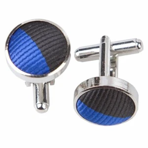 Royal Blue Black Striped Mens Brass Fabric Inlay Wedding Cufflinks by DQT - Bild 1 von 2