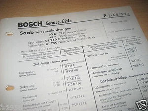 Saab 93 B, 93 F, GT 750 Bosch Service-Liste 1962 - Picture 1 of 1