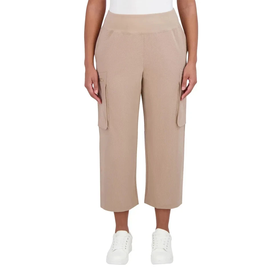 Sage Collective Women's Capri Zip Cargo Pockets Pants Tan Size M