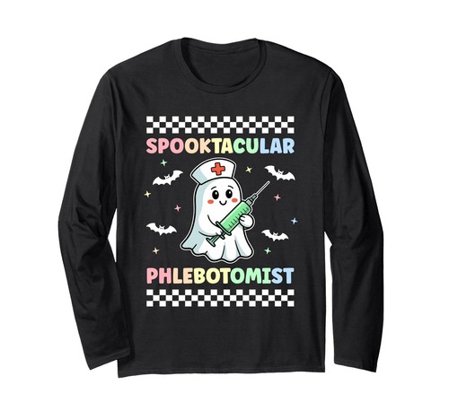Spooktacular Phlebotomist Cute Halloween Costume Scrub Long Sleeve T ...