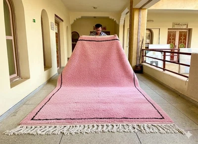 Modern Moroccan Berber Wool Rug Color Pink and Black Design Handmade Carpet Rug - Image 1 of 4