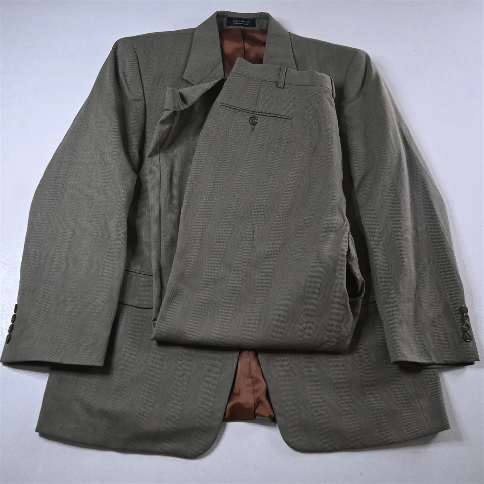 Vtg Ruffini 41R 42R 32x30 Green Glenn Check Wool Mens Jacket Pants Suit - Image 1 of 4