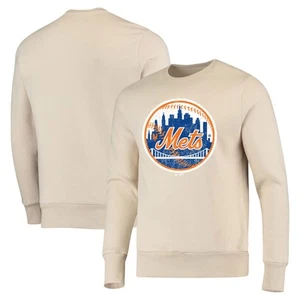 Men's Majestic Threads Oatmeal New York Mets Fleece Pullover Sweatshirt - Picture 1 of 3