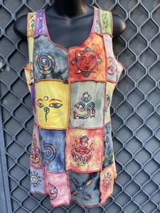 Funk Yourself Festival patchwork tie dye singlet top Hippie Boho Multi coloured - Picture 1 of 8