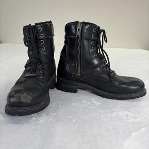 Harley-Davidson black leather Lace-Up Zip Steel Toe Motorcycle Boots Sz. 11 - Picture 1 of 18