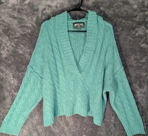 American Eagle Hooded Knit Sweater Size XL Green V-Neck Long Sleeve Pullover  - Picture 1 of 5