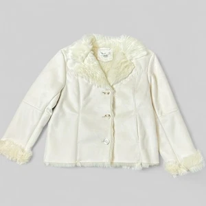 Coldwater Creek Faux Suede Faux Fur Jacket Ivory Womens Size PXL Penny Lane Luxe - Picture 1 of 9