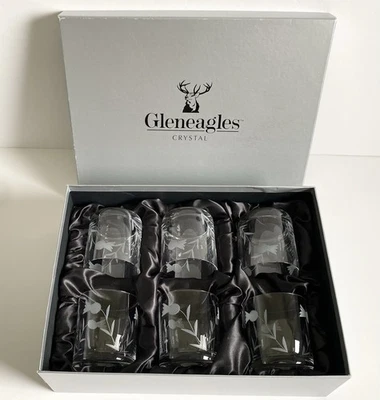 GLENEAGLES CRYSTAL WHISKY GLASS SET ST ANDREWS THISTLE DESIGN *6 SHORT TUMBLERS* - Image 1 of 4