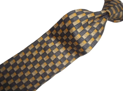 ((Corbata de seda tejida geométrica Kiton Napoli Seven Fold gris y amarillo L57" x 3,75" W Foto 1 de 4