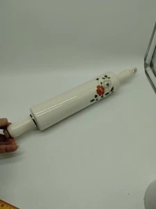Vintage Ceramic Fillable Rolling Pin White with floral design Cork Present - Picture 1 of 7
