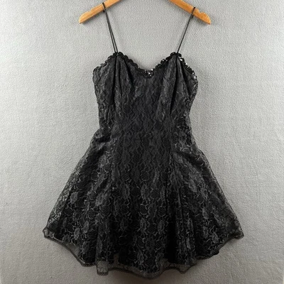 Vintage Gunne Sax Dress Size 9/10 Black Mini Slip Fairy Whimsigoth Floral Lace - Image 1 of 4