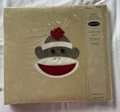 Sock Monkey Paper Studio Scrapbook Photo Album 12 x 12 Embroidered Post Bound - Image 1 of 4