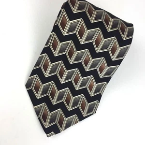 John Henry USA Men's Tie Silk Black Brown Geometric Pattern      - Picture 1 of 6