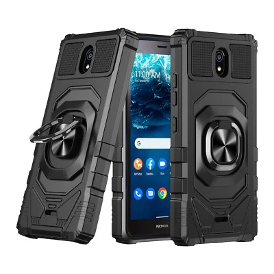 Funda para teléfono Nokia C100 a prueba de golpes anillo soporte cubierta con vidrio templado Foto 1 de 4