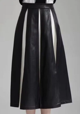 Nueva falda larga para mujer línea A cuero PU retazos plisados estilo lujoso Foto 1 de 4