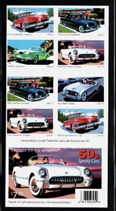 PANEL FOLLETO DE EE. UU., SCOTT #3935b - "Coches deportivos de los años 50", 20, 37 centavos, sellos - sin usar, sin usar, en caja - Imagen 1 de 2