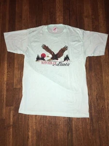 Vtg 1980s  JERZEES Mountains Sunset Eagle  Alaska T Shirt L Ace 1985 - Picture 1 of 4