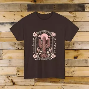 Retro Western Cactus T-Shirt Desert Plant Tee Short Sleeve Shirt Women's - Picture 1 of 20
