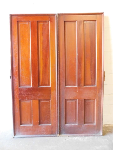 1890's Antique Double POCKET DOORS Four Raised Panels VICTORIAN Style Fir ORNATE Cover