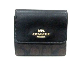 Nueva billetera Coach CE930 pequeña triple marrón firma cuero negro nueva con etiquetas $178 - Imagen 1 de 9