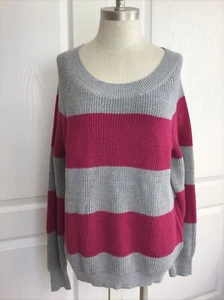 Bcbg Generation Women’s Burgundy And Gray Striped Sweater L - Picture 1 of 6