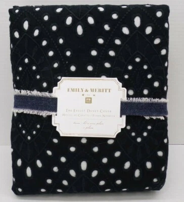 Funda nórdica Pottery Barn Teen Emily Meritt con ojales encantadora negra doble #2290K Foto 1 de 4