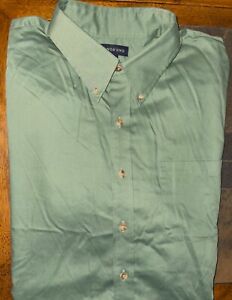 Mens Lands' End Short Sleeve Green Button Front Shirt Size XL 17 17 1/2 - EUC