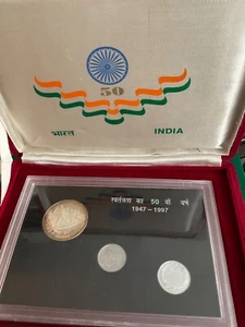 50 RUPEES 1997 50th ANNIVERSAIRE INDIA Indépendance 1947 - 1997 SILVER PROFF SET - Zdjęcie 1 z 8