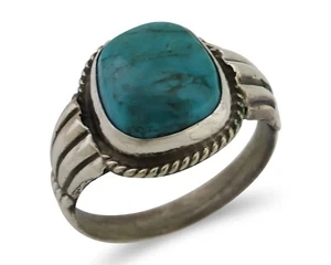 Navajo Handmade Ring 925 Silver Blue Turquoise Native American Artist C.80's - Picture 1 of 9