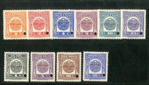 Peru Stamps Speciman rare set 10 Values Cover
