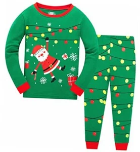 Akyzic Kids Christmas Pajamas 100% Cotton Long 7 Years 01 Snowman / Green - Picture 1 of 7