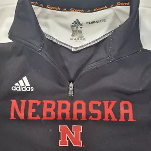 Maglione Nebraska Uomo Piccolo Adidas ClimaLite Scorch 1/4 Zip Nero Bianco - Foto 1 di 7