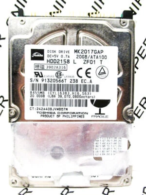 Toshiba 20GB MK2017GAP IDE (HDD2158 L ZF01 T) Laptop Hard Drive WIPED & TESTED! - Image 1 of 4