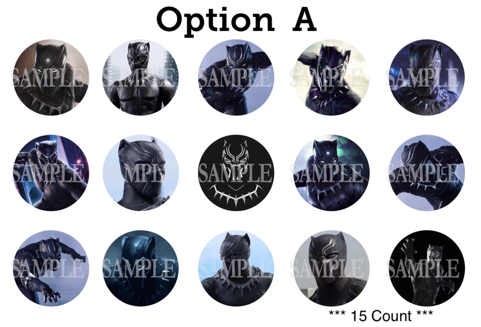 15 imágenes precortadas de tapa de botella de 1 pulgada Black Panther (2 opciones) (descontinuado) Foto 1 de 1