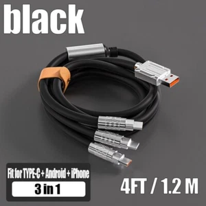 CAVO DI RICARICA CELLULARE 6A 120W TIPO TYPE C IPHONE MICRO USB CAVETTO 3 IN 1 - Zdjęcie 1 z 4