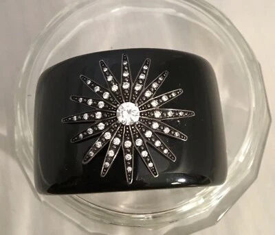 MIRIM by MIRIAM ENSALAT RESINA NEGRA con TOPACIO ESTERLINA/BLANCO BRAZALETE CON BISAGRAS STARBURST Foto 1 de 4