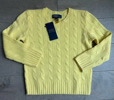 НОВЫЙ С ЯРЛЫКАМИ $295 RALPH LAUREN ЖЕЛТЫЙ 100% КАШЕМИР СВИТЕР SZ 6/7 - Изображение 1 из 4
