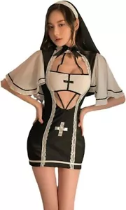 Women's Sexy Naughty Nun Costume Halloween Cosplay Nurses Outfit Lingerie Dress - Picture 1 of 5