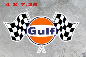 Vintage Style GULF RACING CHECKERED FLAG Decal Laminated REPRODUCTION