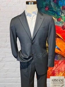 Armani Collezioni 40R 32x28 Gray Stripe Designer Suit Made in Italy Super 150s - Picture 1 of 17