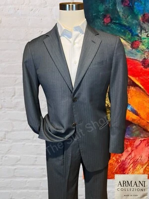 Armani Collezioni 40R 32x28 Gray Stripe Designer Suit Made in Italy Super 150s - Image 1 of 4