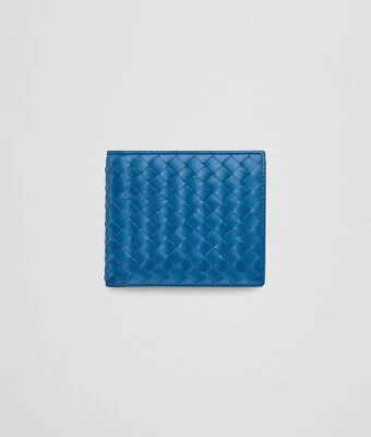NUEVO CON ETIQUETAS BOTTEGA VENETA Hombre Clásico Intrecciato Cartera Doble Plegable Azul Italia Foto 1 de 4