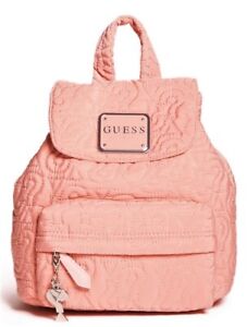 NEW Guess Women's Reagan Peach Pink Logo Quilted Small Backpack Bag Handbag