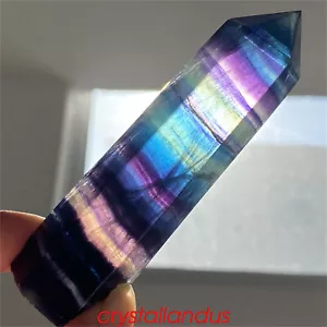 1 pieza Obelisco de fluorita arco iris natural cuarzo cristal varita punto gema curación reiki - Imagen 1 de 12