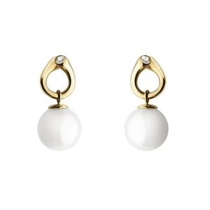 Georg Jensen 18k Yellow Gold Earrings with Diamond and Pearl # 1513C - MAGIC - Picture 1 of 2