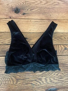 Auden Bralette-BH schwarz Velour leicht gefüttert Gr. Small Rüschen Spitzenbesatz - Bild 1 von 3
