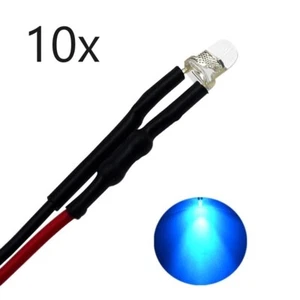 10x Blue/Cyan LED Light Single Bulb Pre-Wired 5V-12V 3mm Bright Round Top Clear - Picture 1 of 11