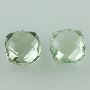 Green Amethyst Cushion Cut Briolette Cut 12x12 MM 02 Pcs Lot Loose Gemstones - Picture 1 of 4