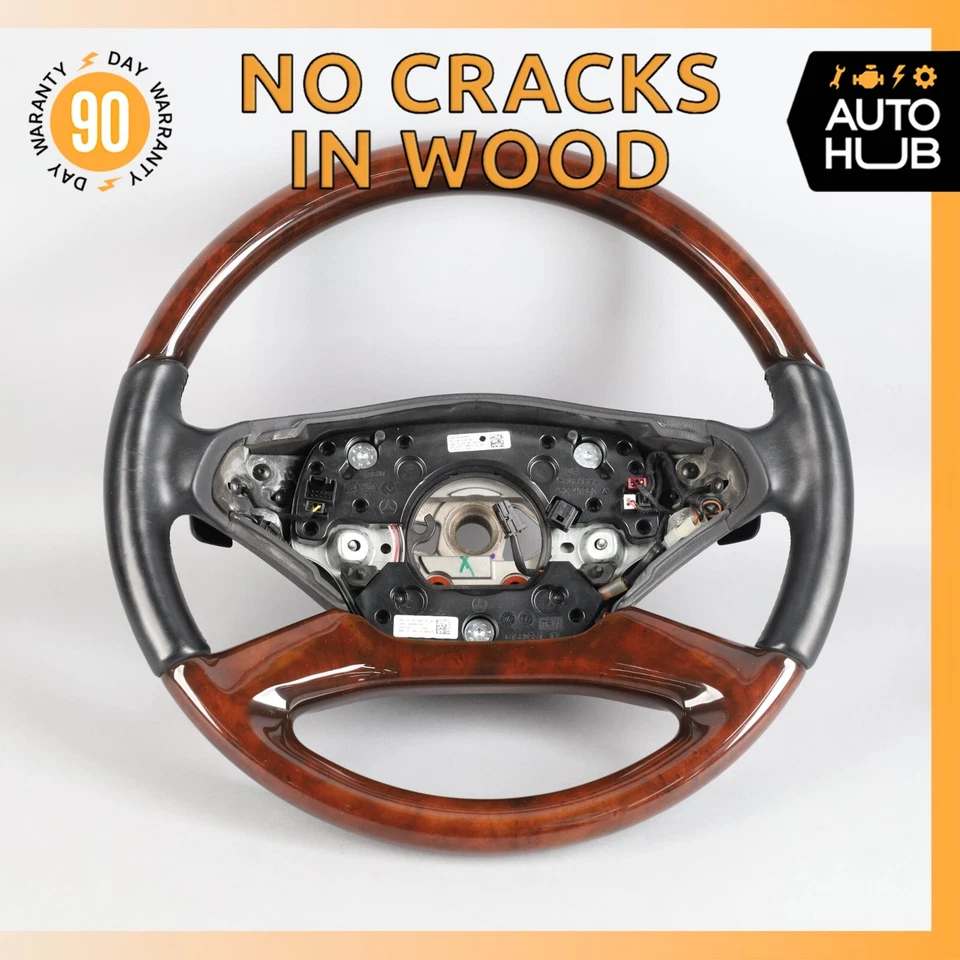 10-14 Mercedes W221 S63 S550 Steering Wheel Wood Trim w/ Paddle Shifters OEM 36k - Image 1 of 4